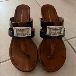 Tommy Hilfiger Navy and White Sandals with Silver Buckle